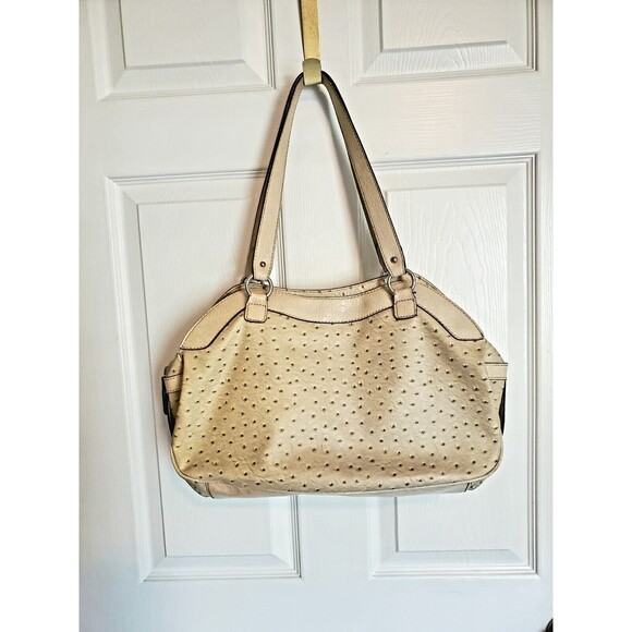 Guess Tamora Creme Satchel Purse pebble Texture Handbag With Hanging G Logo - Picture 3 of 11